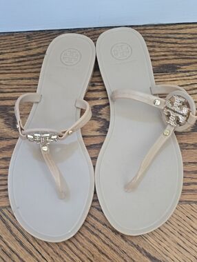 Tory Burch Beige Jelly Logo Thong Sandals